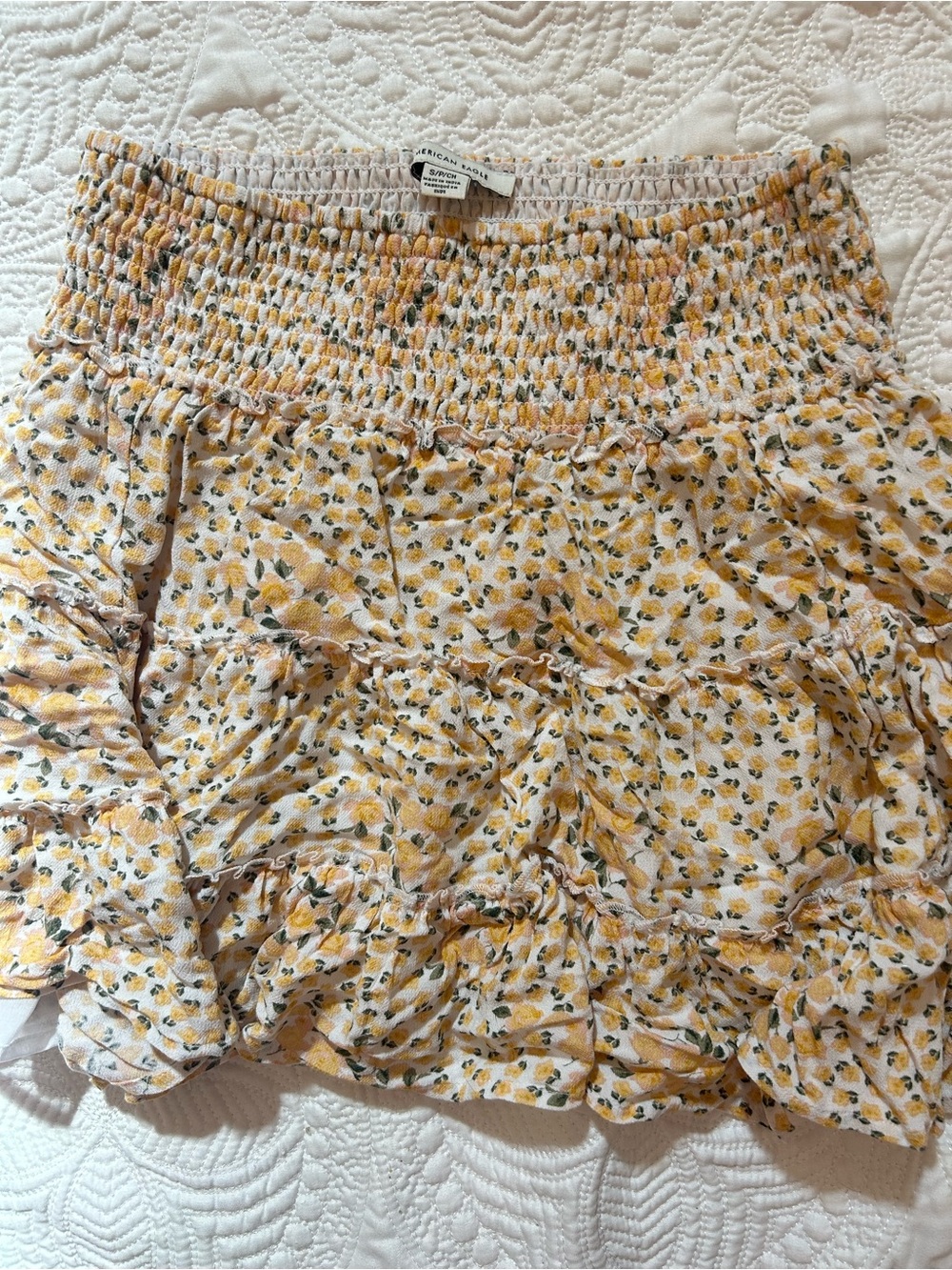 American Eagle Outfitters Yellow Floral Smocked Tiered Skirt - Picture 2 of 2